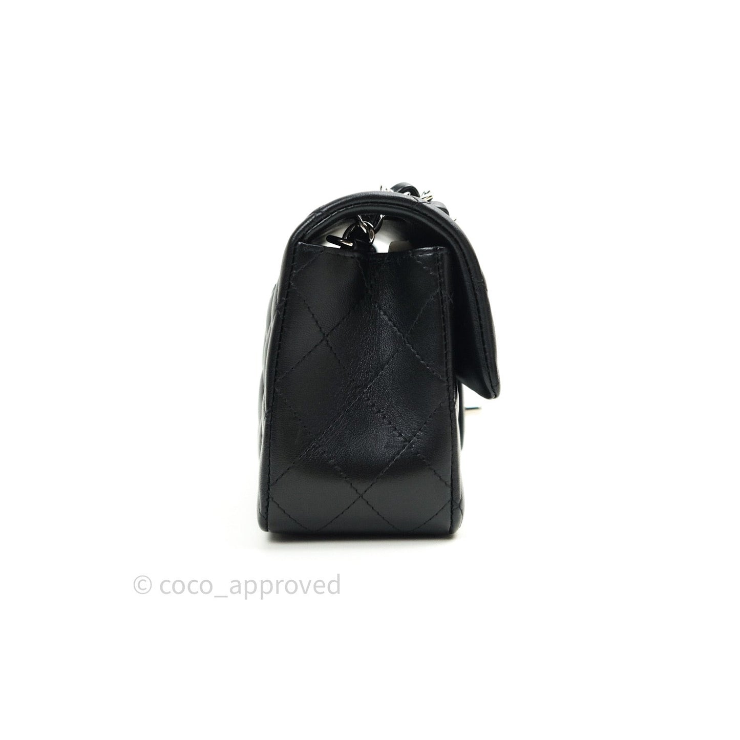 Chanel Quilted Mini Rectangular Black Lambskin Silver Hardware