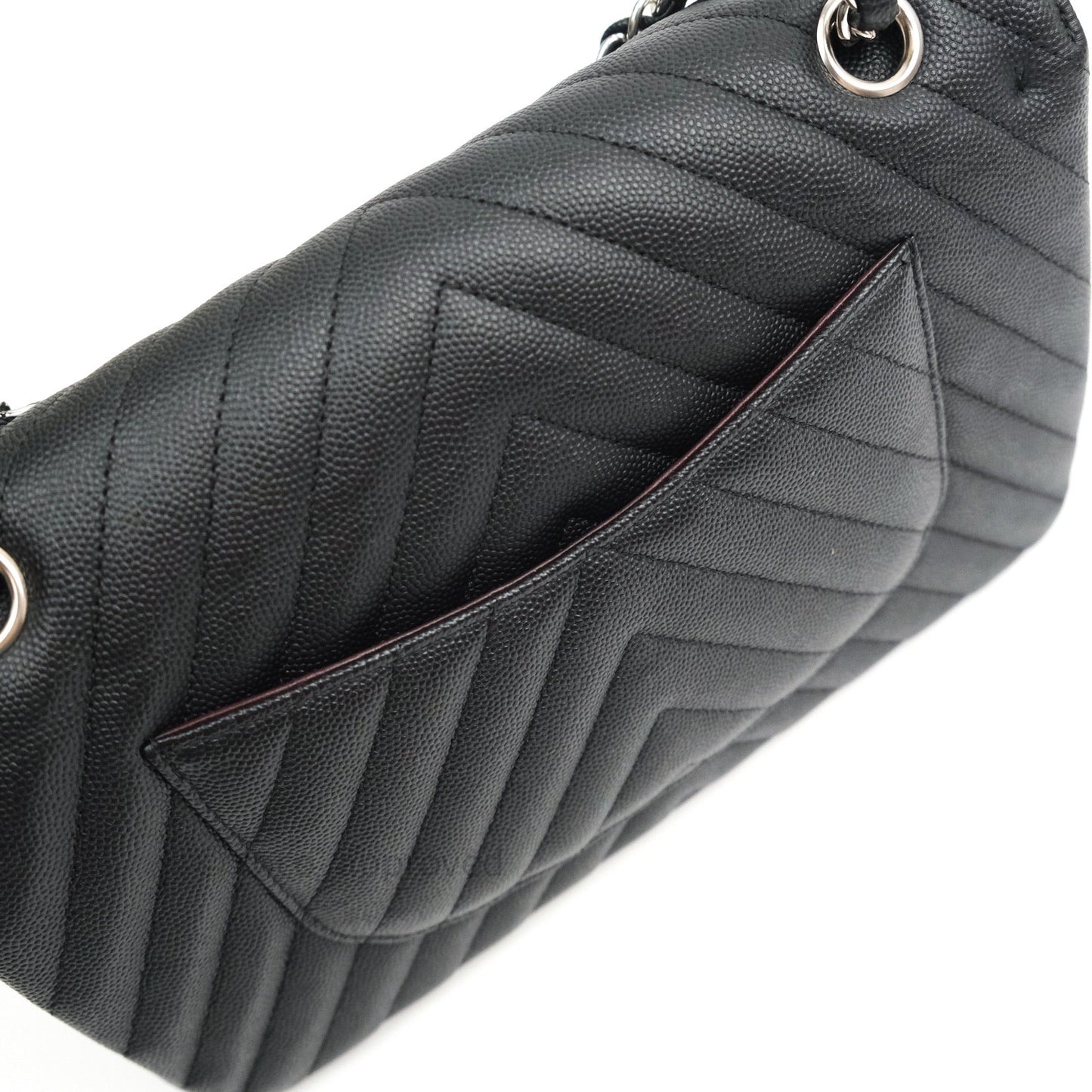Chanel Classic M/L Chevron Black Caviar Silver Hardware