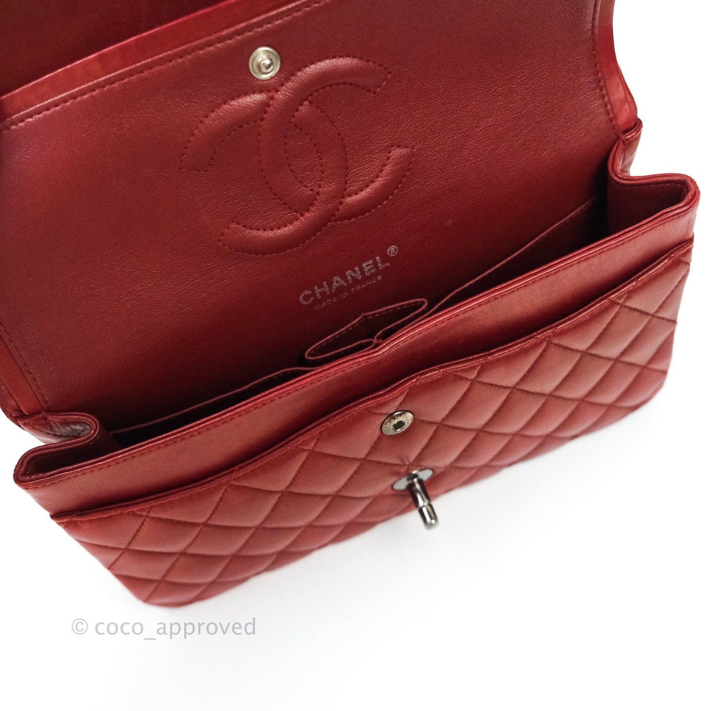 Chanel Classic M/L Medium Double Flap Dark Red Lambskin Gunmetal Hardware
