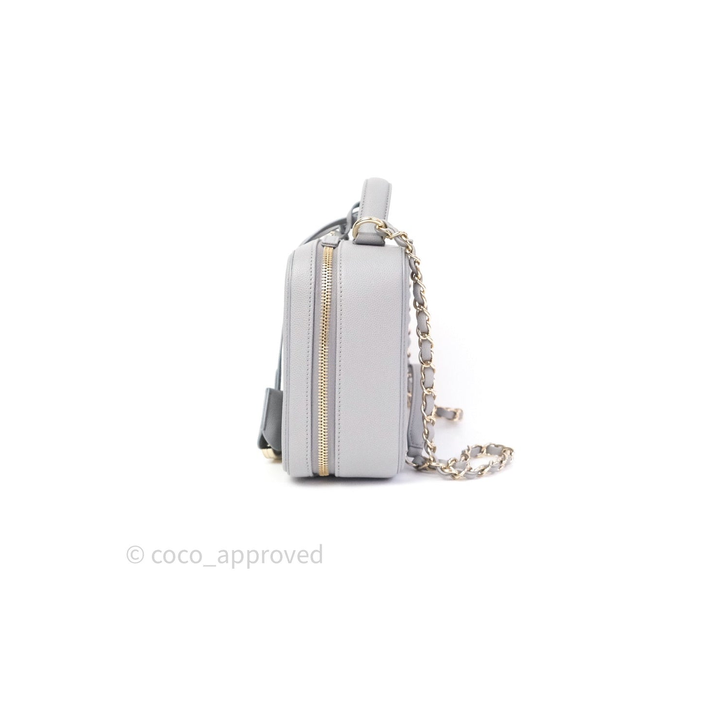 Chanel Quilted Medium CC Filigree Vanity Case Grey Caviar Light Gold Hardware