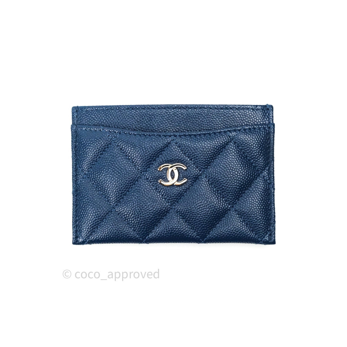 Chanel Quilted Classic Navy Caviar Gold Hardware Flat Card Holder