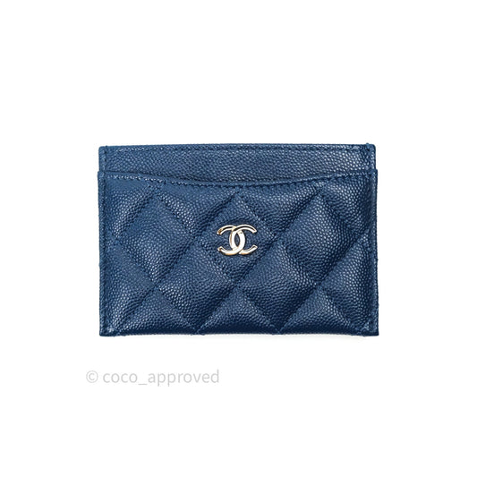 Chanel Quilted Classic Navy Caviar Gold Hardware Flat Card Holder