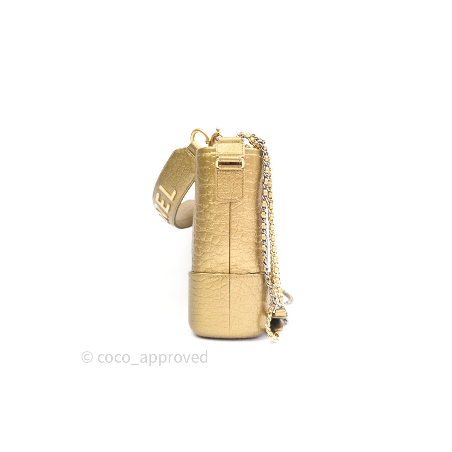 Chanel Crocodile Embossed Calfskin Medium Gabrielle Cocodile Hobo Gold