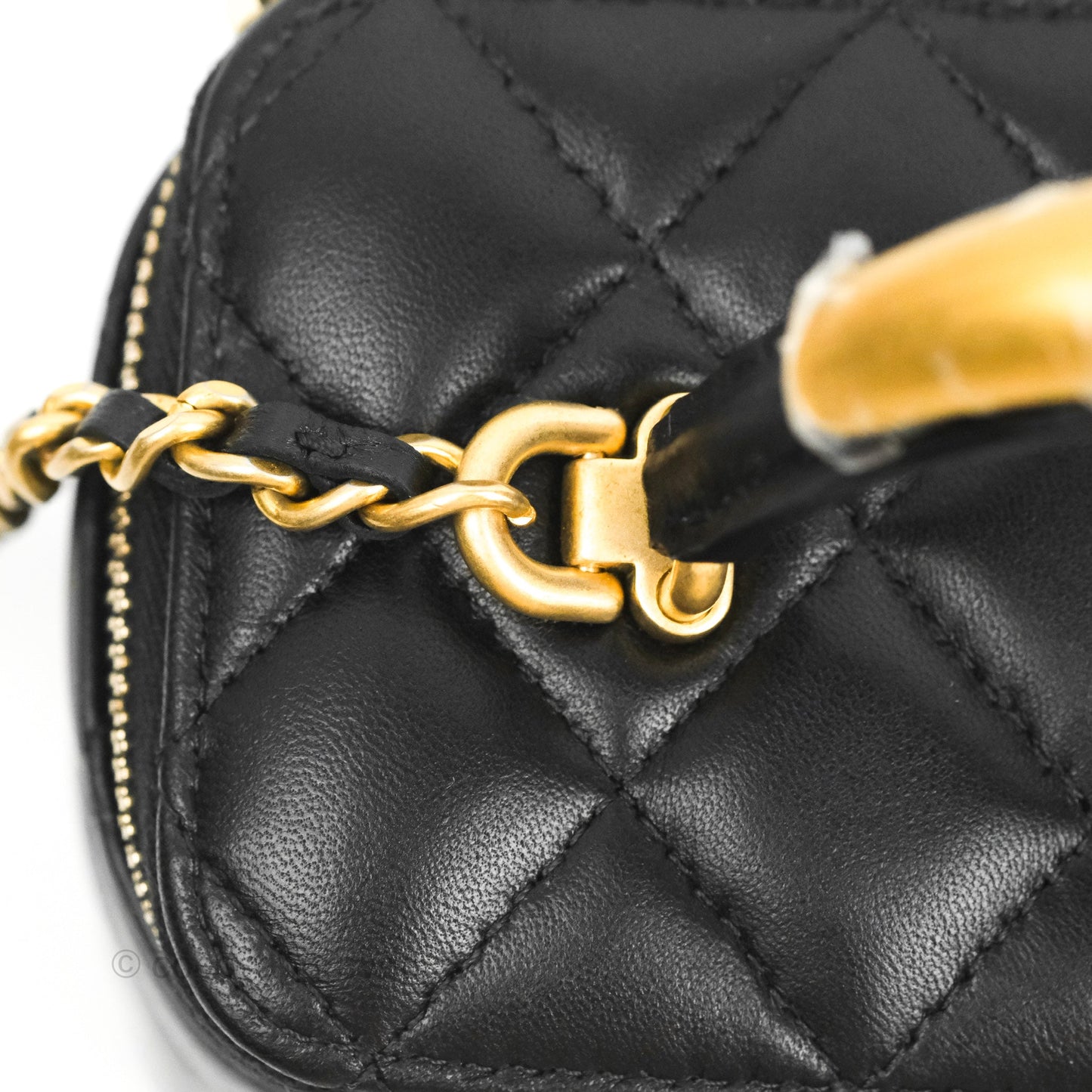 Chanel Vanity Rectangular Metal Top Handle Black Lambskin Aged Gold Hardware 22B
