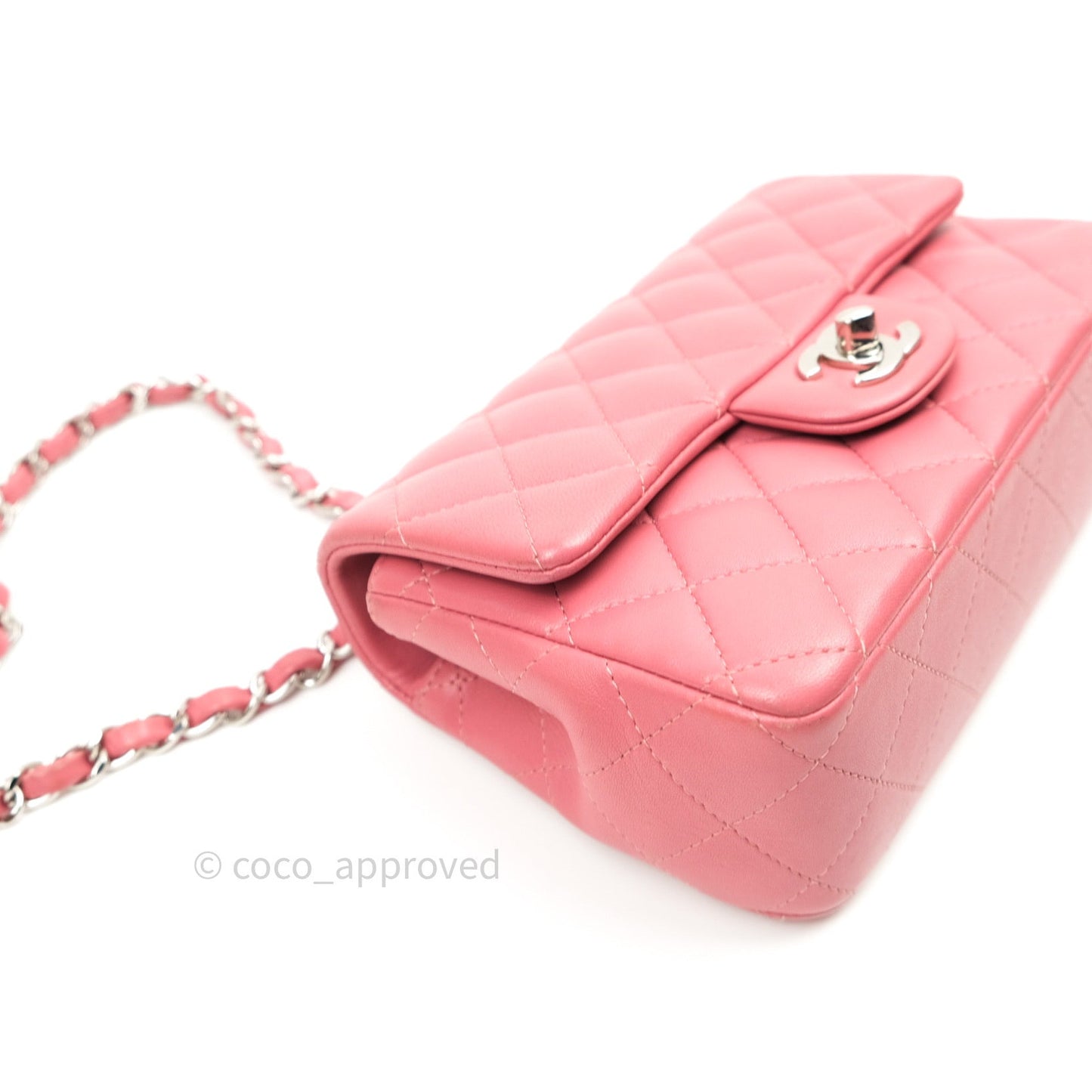 Chanel Quilted Mini Rectangular Pink Lambskin Silver Hardware