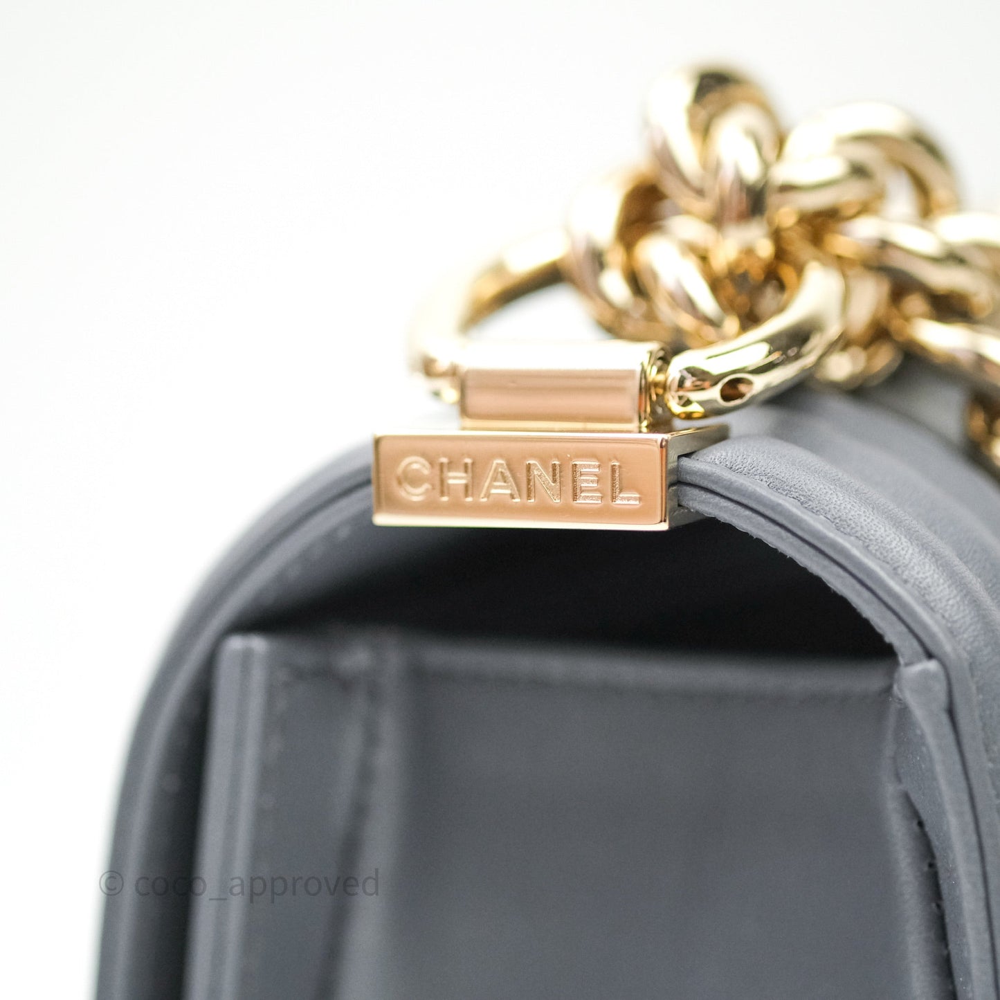 Chanel Small Boy Chevron Grey Calfskin Gold Hardware