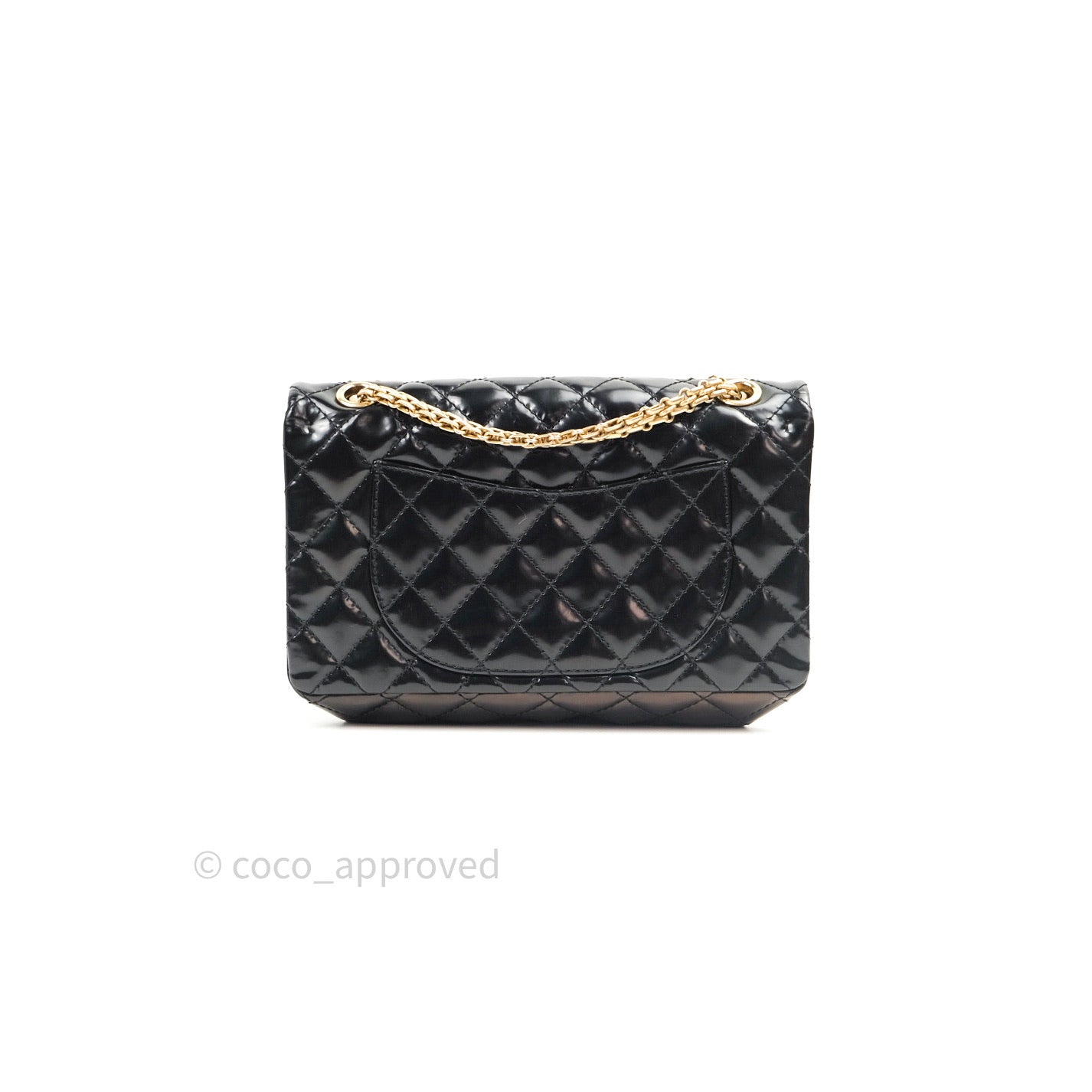 Chanel Quilted Accordion Reissue Black Patent Leather Gold Hardware 2.55 Flap