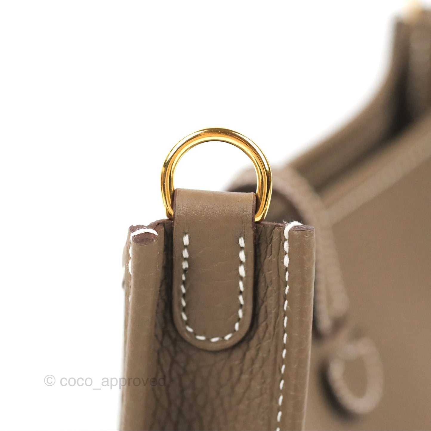 Hermès Mini Evelyne 16 Etoupe Clemence Gold Hardware with Bleu Indigo Strap