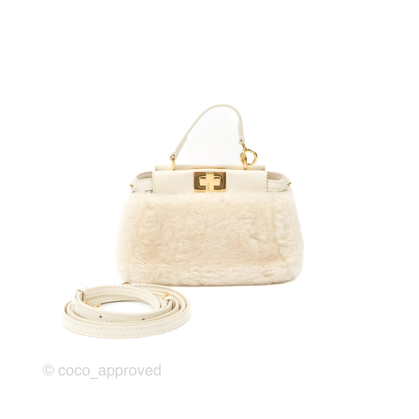Fendi Micro Peekaboo Bag White Shearling Gold Hardware