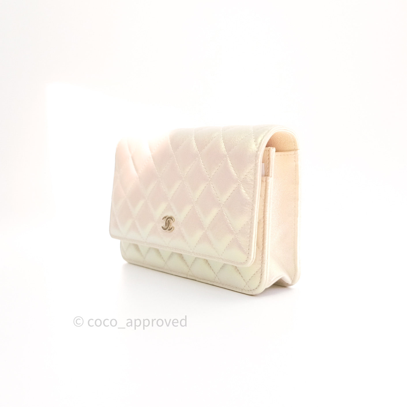 Chanel Quilted Wallet on Chain WOC Iridescent Ivory Gold Hardware 20A