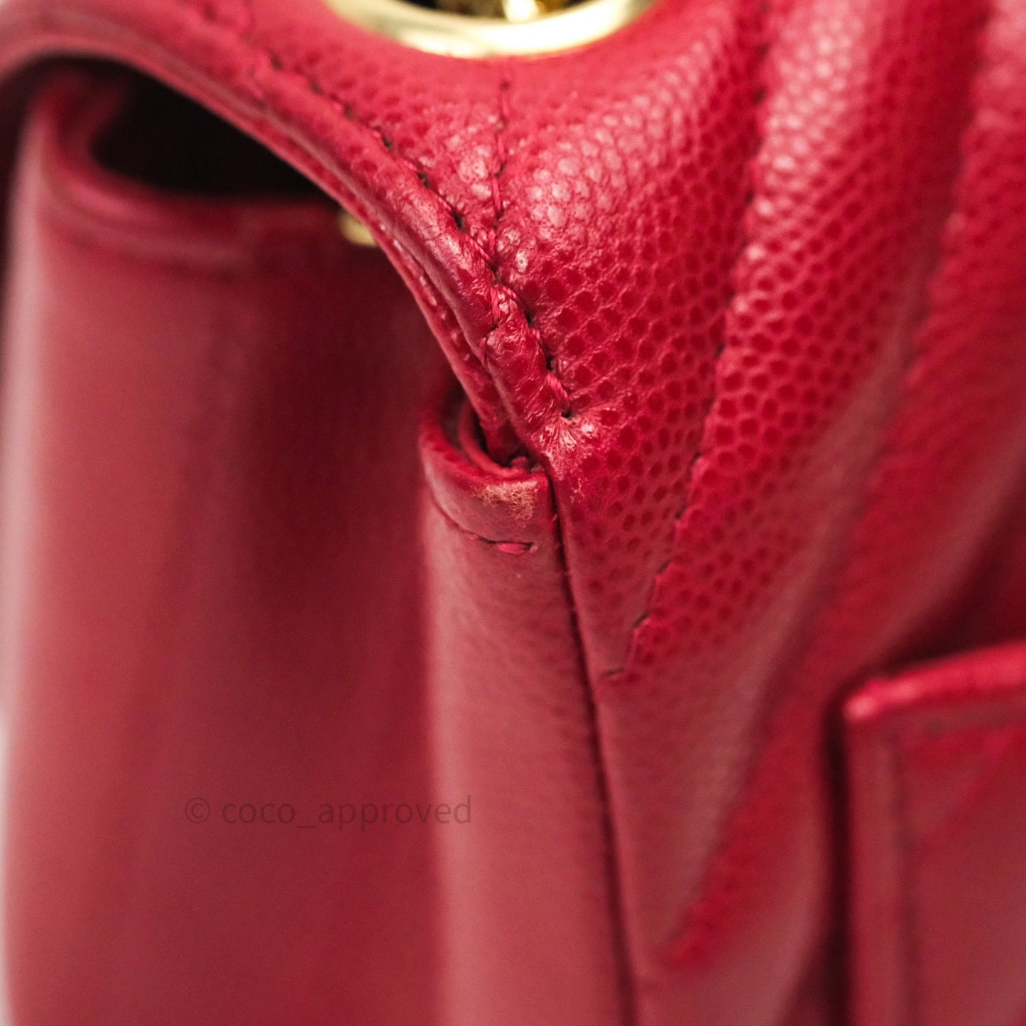 Chanel Mini Square Red Chevron Caviar Gold Hardware