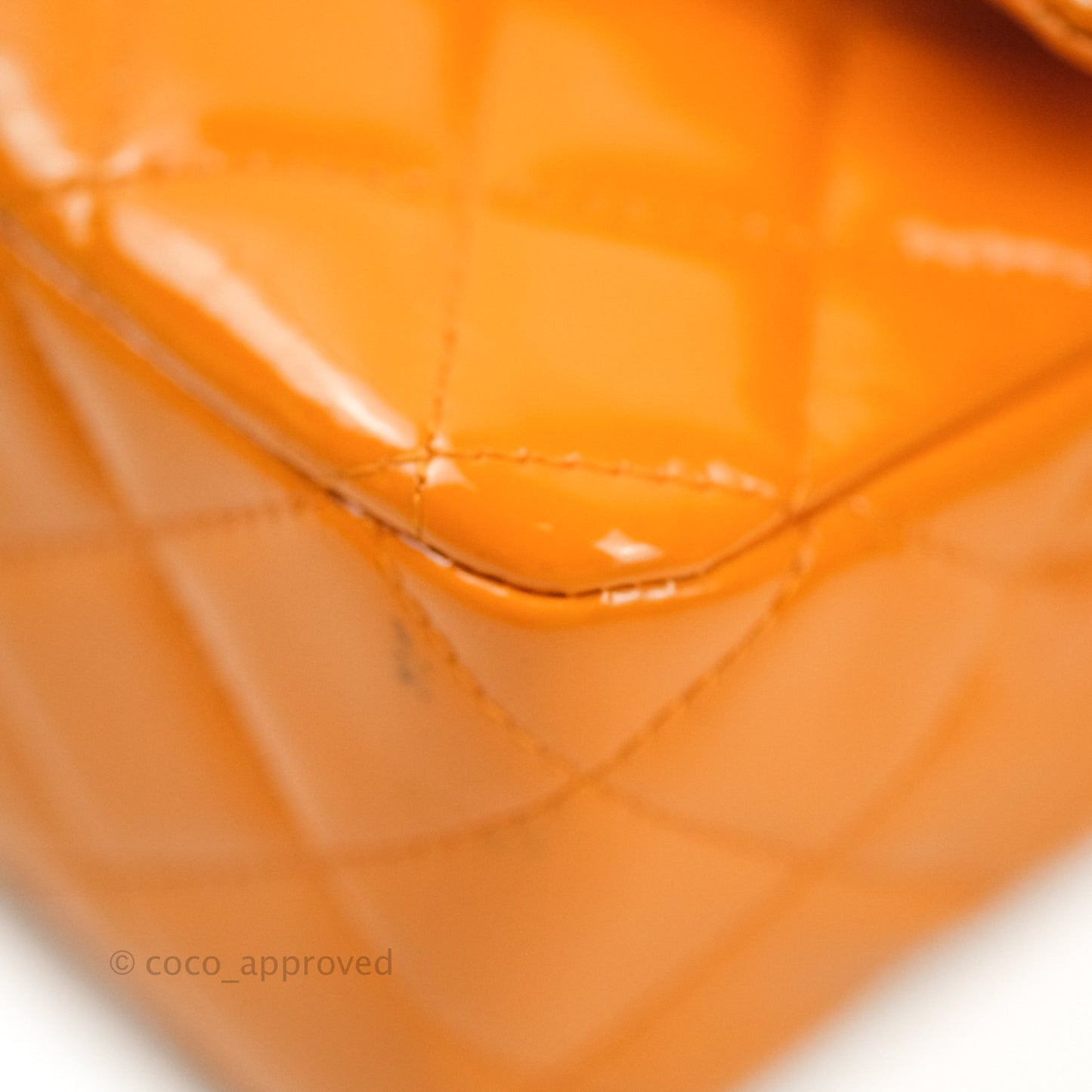 Chanel Classic M/L Medium Double Flap Orange Patent Silver Hardware