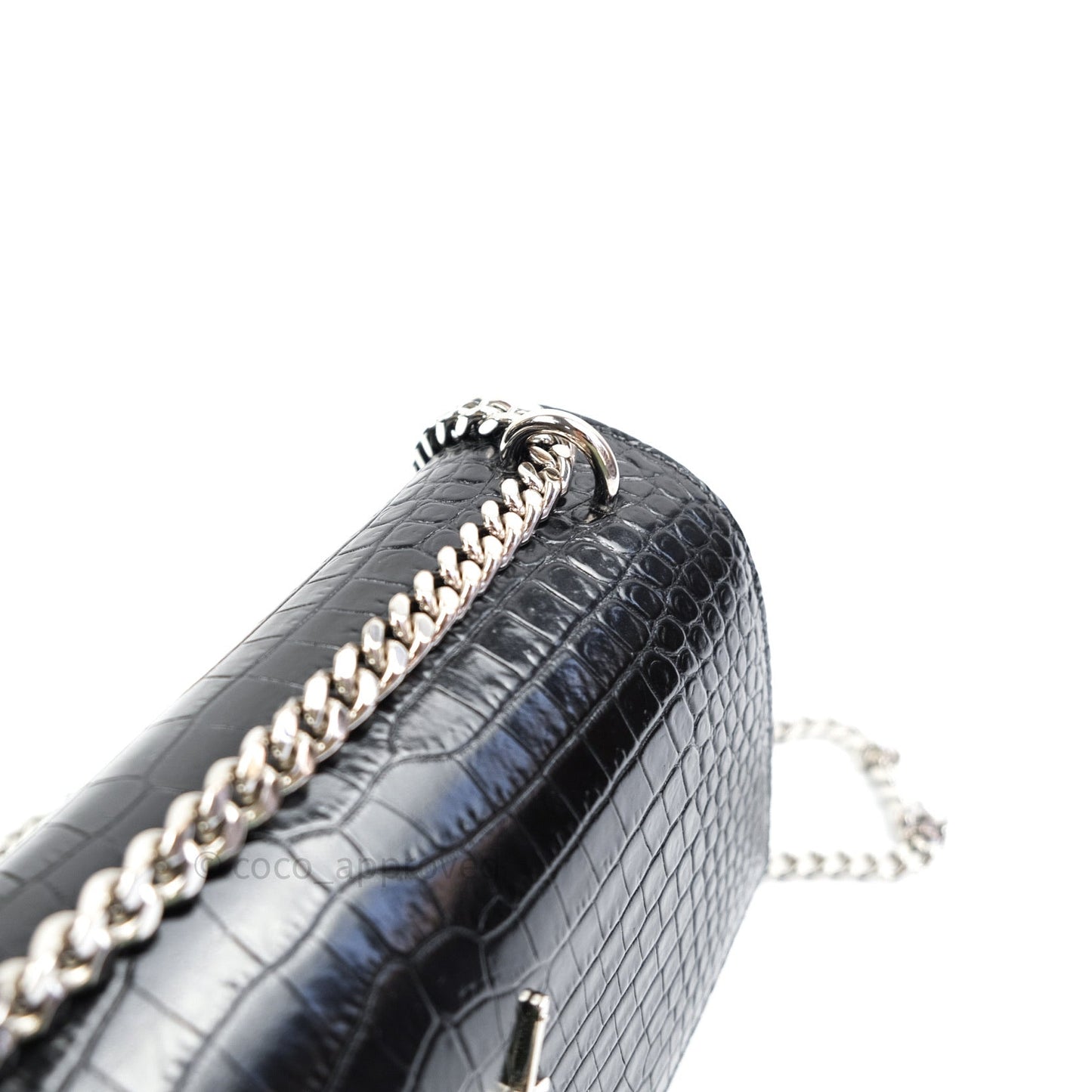 Saint Laurent Sunset Medium Black Crocodile Embossed Calfskin Silver Hardware