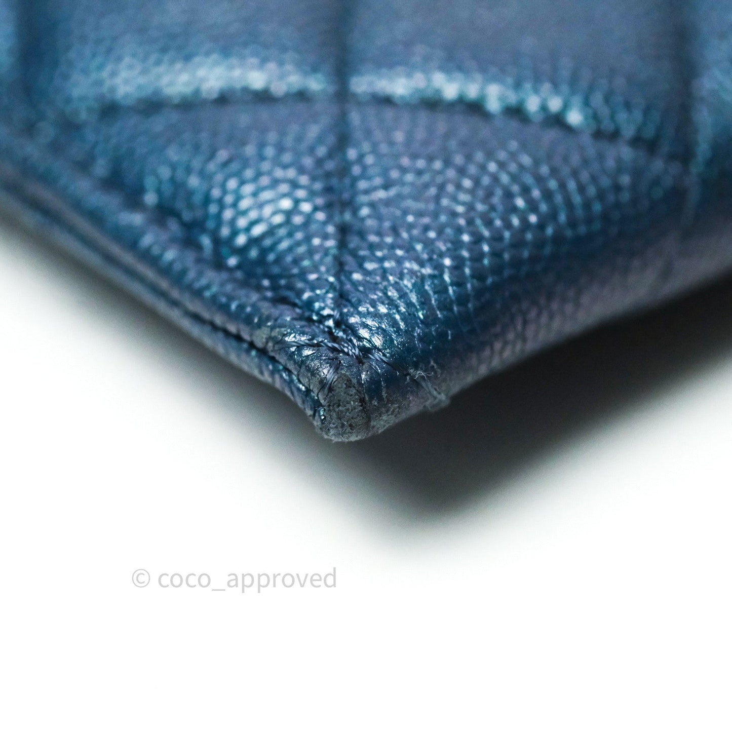 Chanel Iridescent Caviar O Case Phone Case Pouch Card Holder Blue Light Gold Hardware