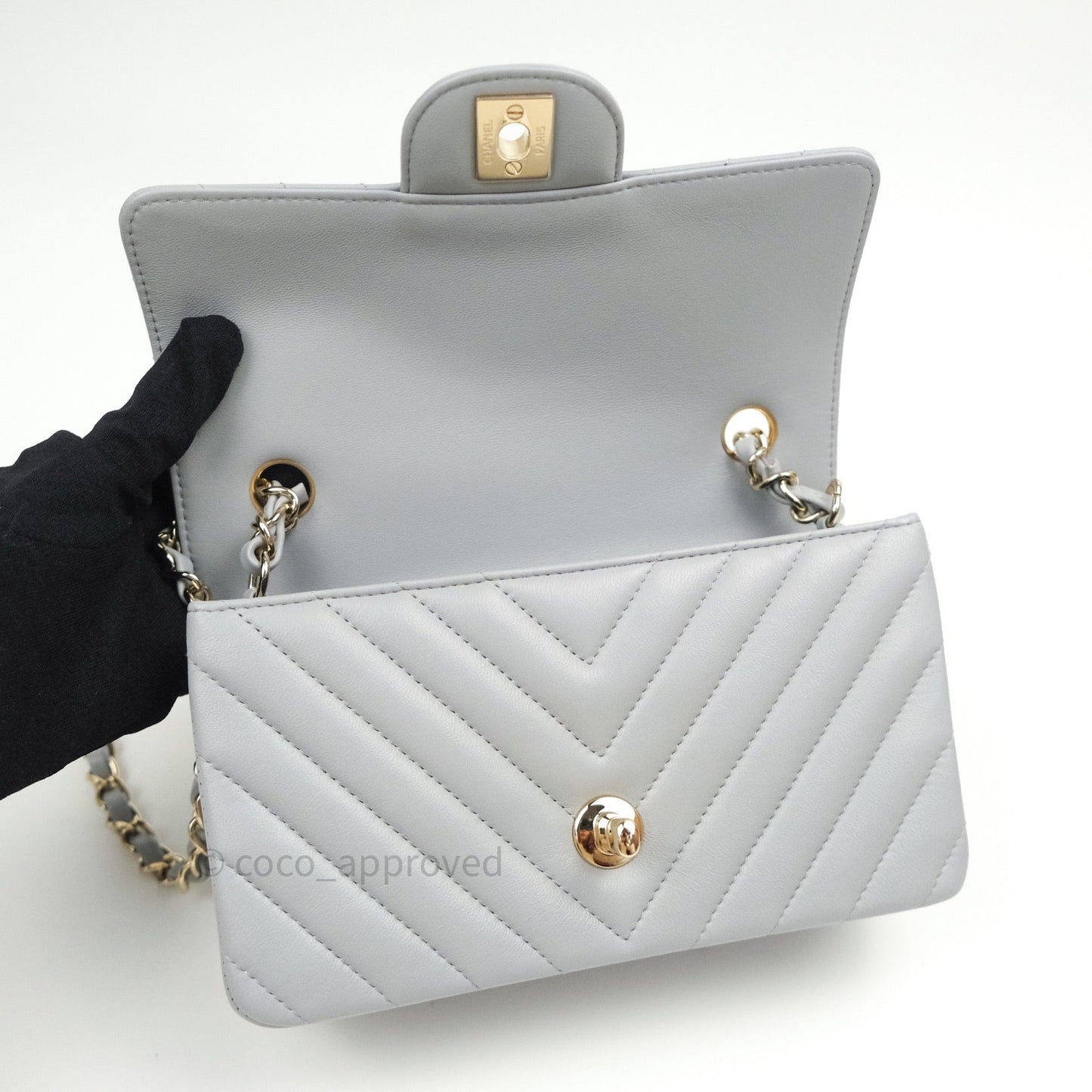 Chanel Quilted Mini Rectangular Grey Lambskin Gold Hardware