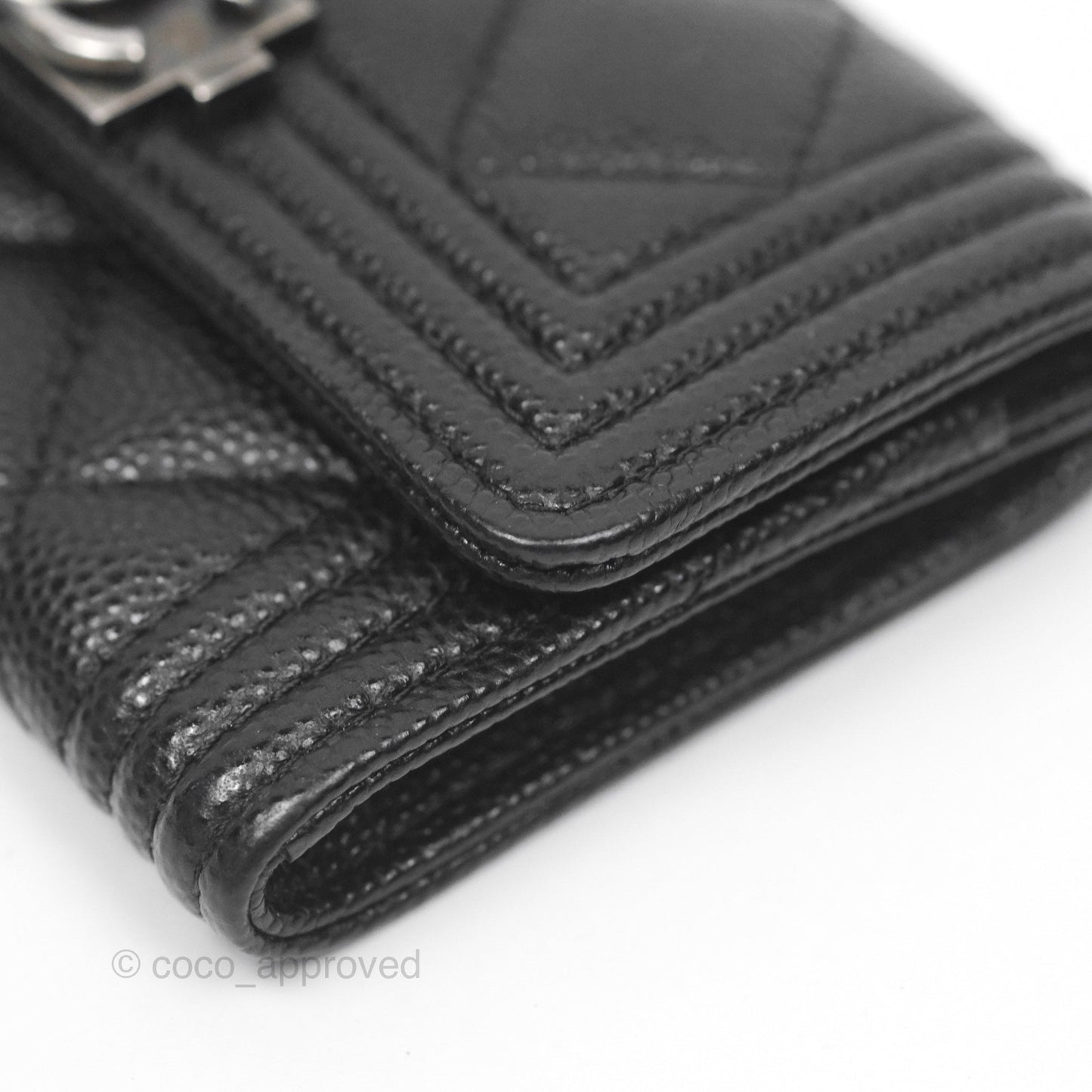 Chanel Quilted Boy Flap Card Holder Black Caviar Ruthenium Hardware