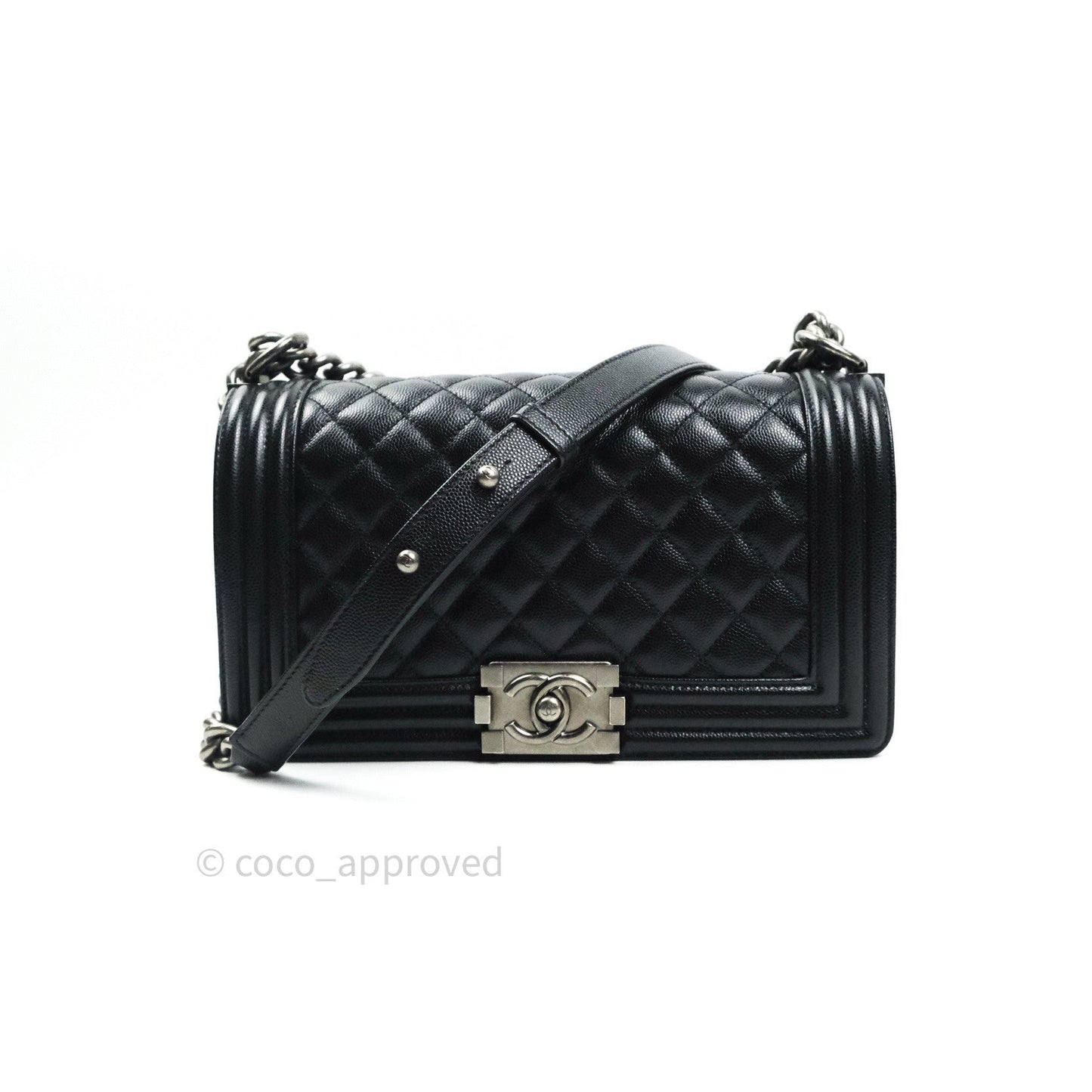 Chanel Boy Quilted Medium Black Caviar Ruthenium Hardware