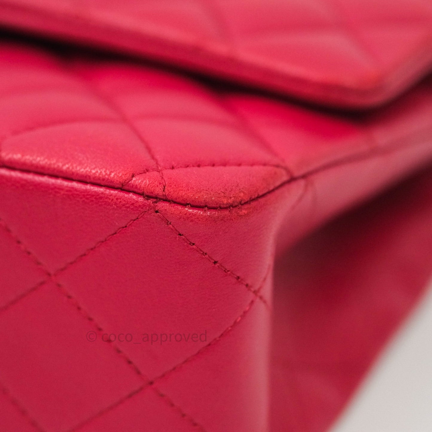 Chanel Classic M/L Lambskin Medium Double Flap Red Pink Silver Hardware