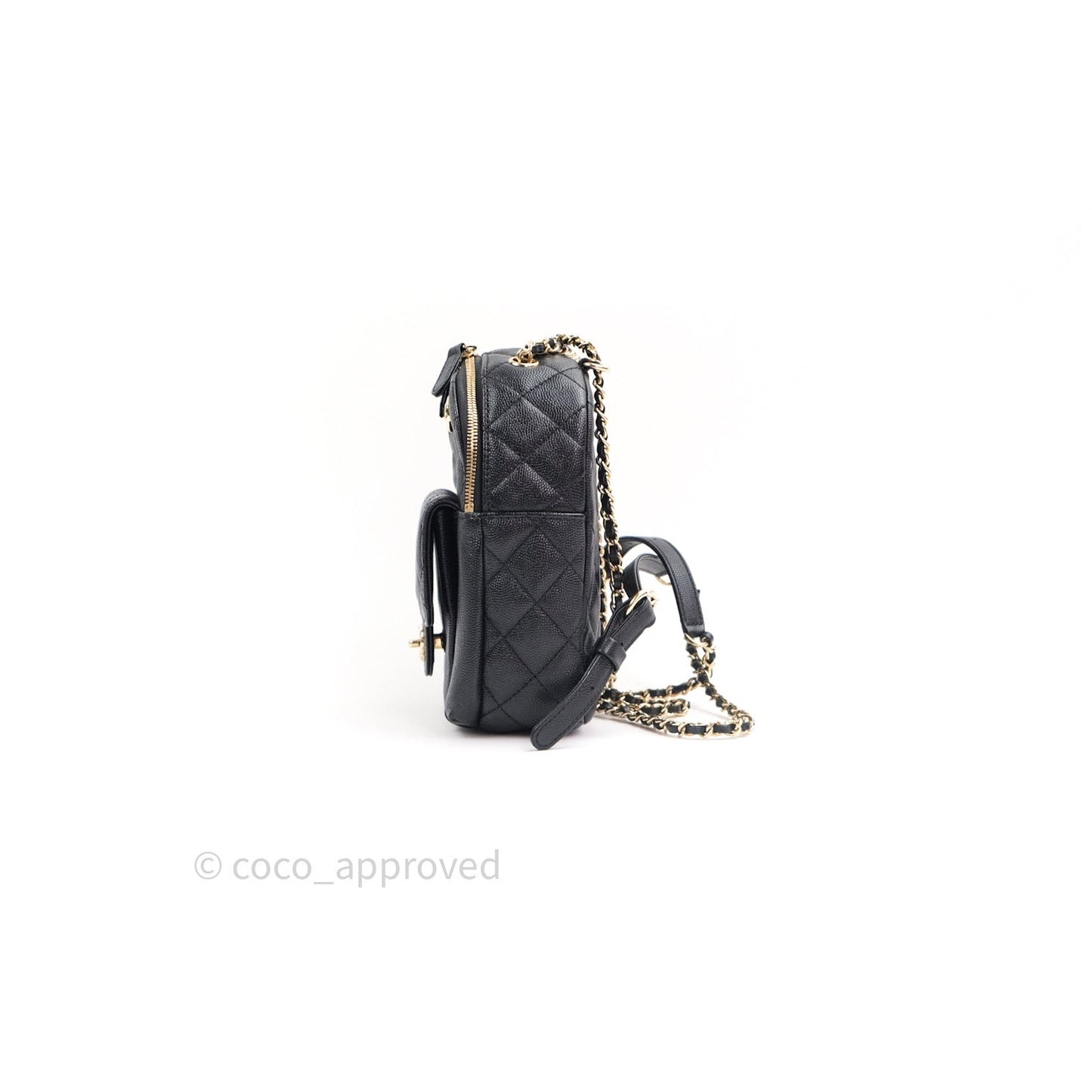 Chanel Quilted Small CC Day Backpack Black Caviar Light Gold Hardware