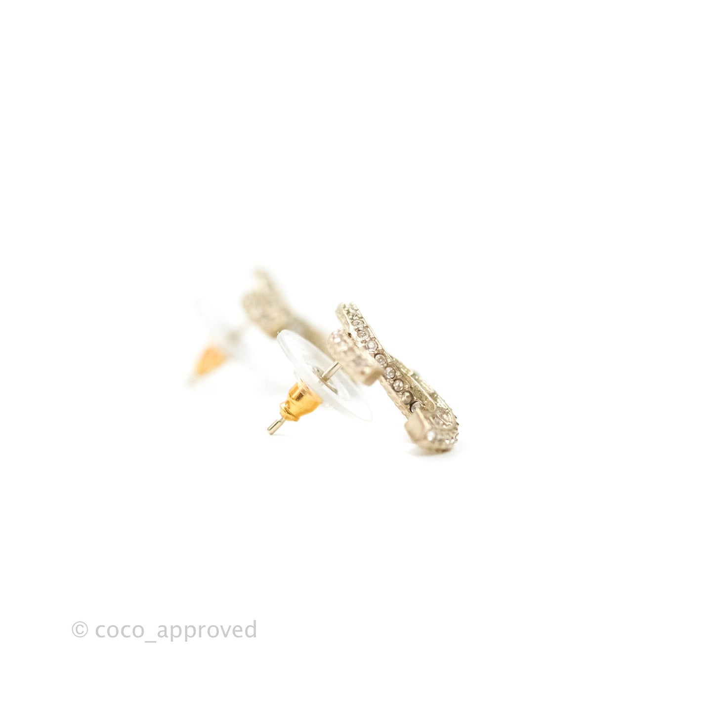 Chanel Crystal CC Earrings Light Gold Tone