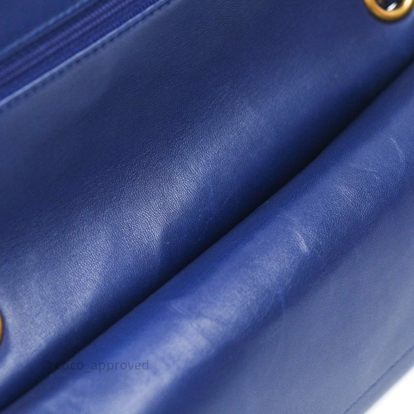 Chanel Classic Chevron M/L Medium Flap Blue Lambskin Gold Hardware