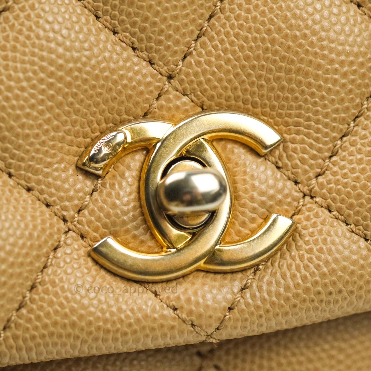 Chanel Mini Coco Handle Quilted Beige Caviar Gold Hardware Lizard Embossed Handle