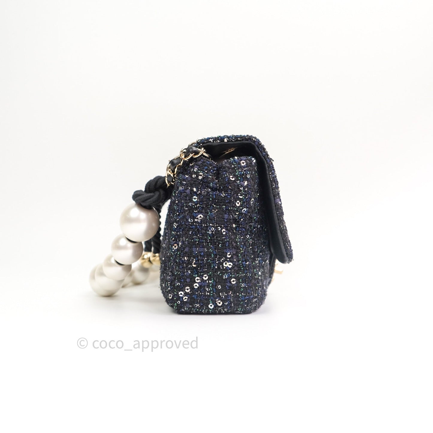 Chanel Tweed Medium Pearl Handle Flap Black Ecru