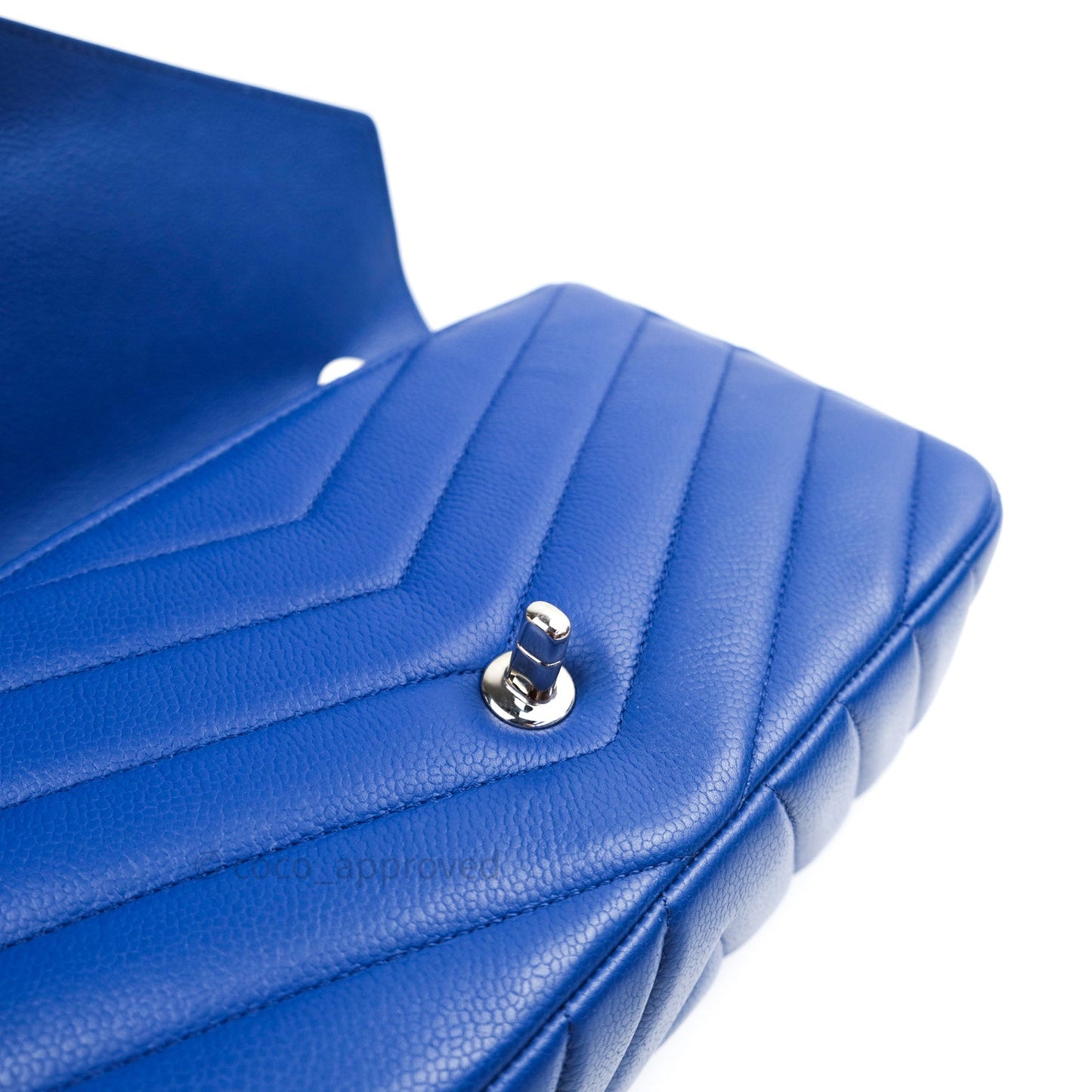 Chanel Chevron Quilted Medium Blue Grained Calfskin Silver Hardware