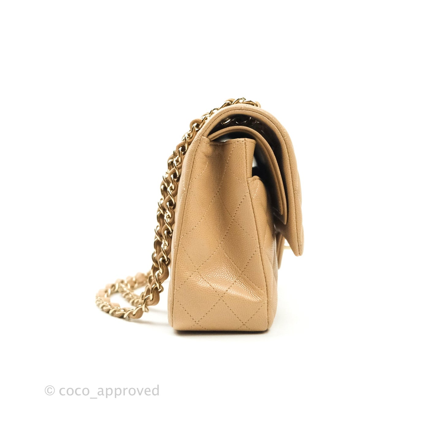 Chanel Classic M/L Medium Double Flap Dark Beige Caviar Gold Hardware 19B