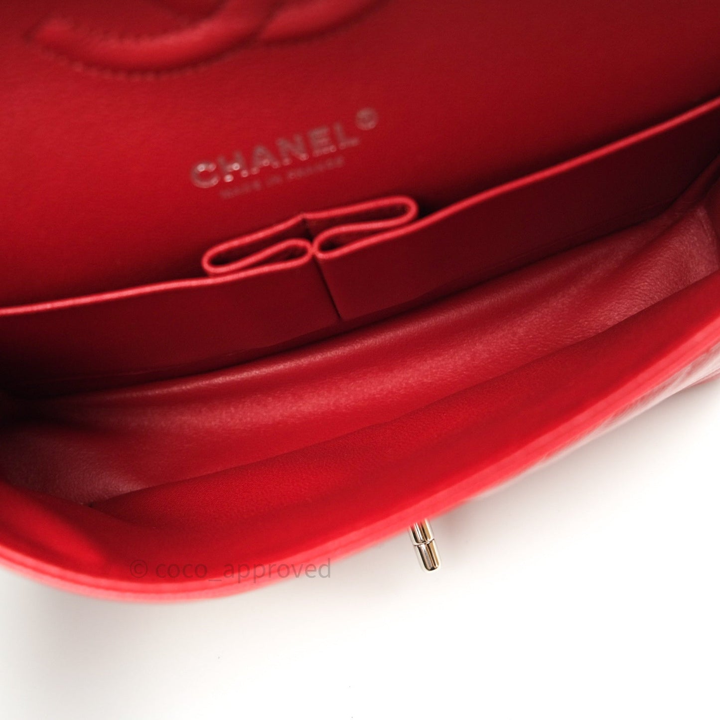 Chanel Quilted M/L Medium Double Flap Red Caviar Silver Hardware 16S