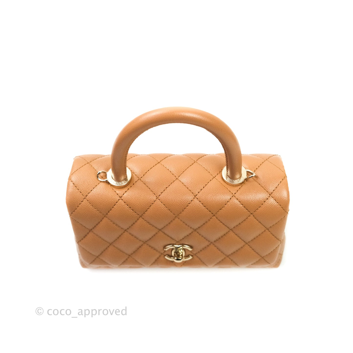 Chanel Mini Coco Handle Quilted Dark Beige Caviar Gold Hardware 21P