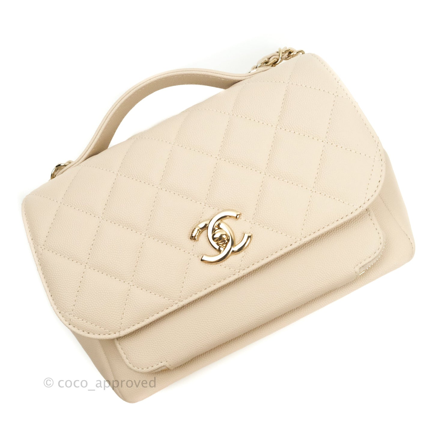 Chanel Quilted Medium Business Affinity Flap Beige Caviar Gold Hardware