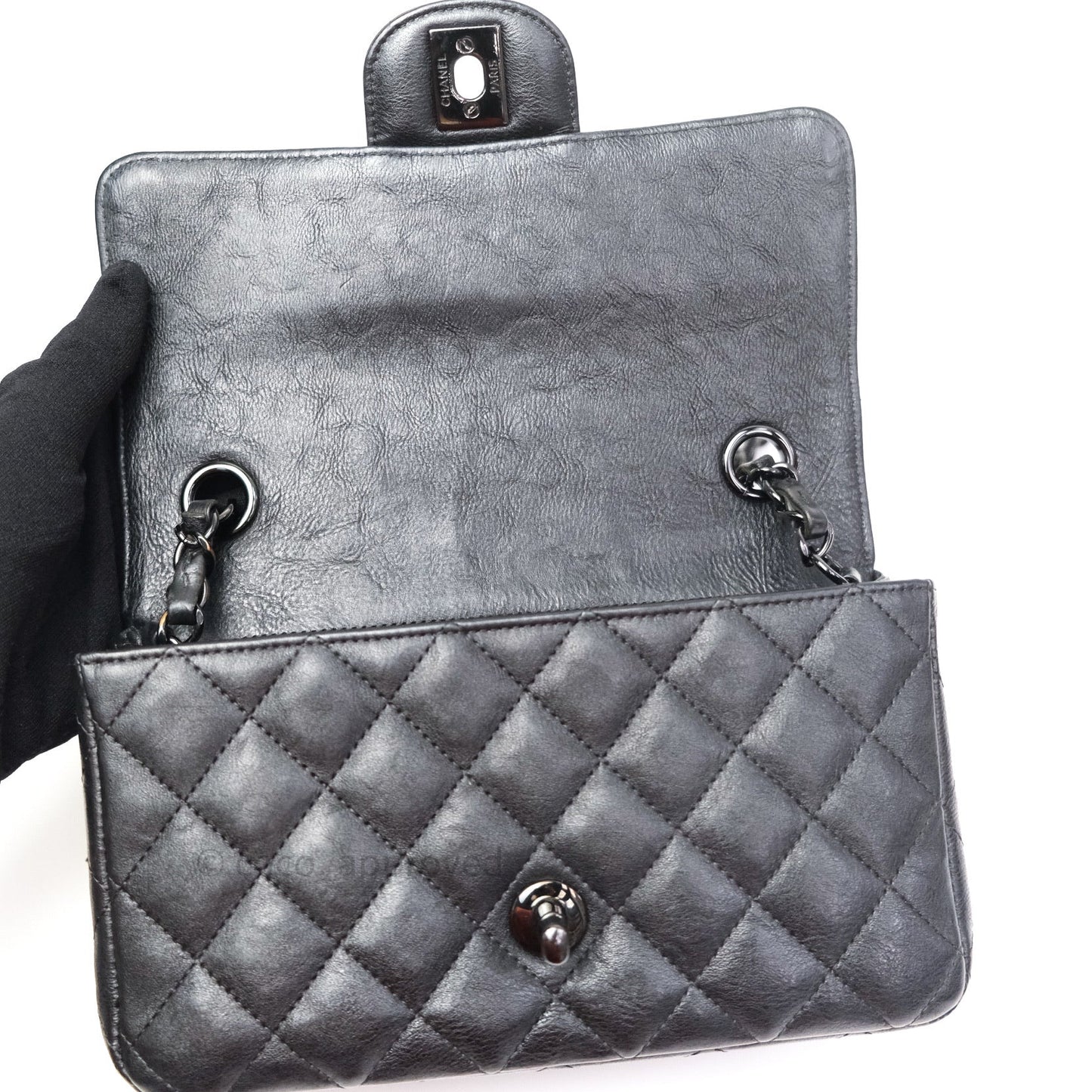 Chanel Quilted Mini Rectangular Flap So Black Crumpled Calfskin