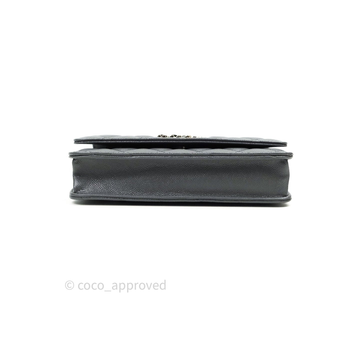 Chanel Quilted Wallet on Chain WOC Grey Caviar Gold Hardware