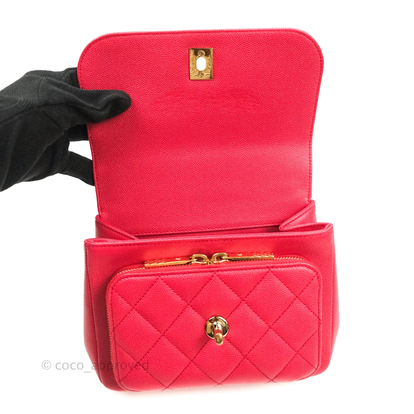 Chanel Quilted Small Business Affinity Flap Rosy Red Caviar Gold Hardware