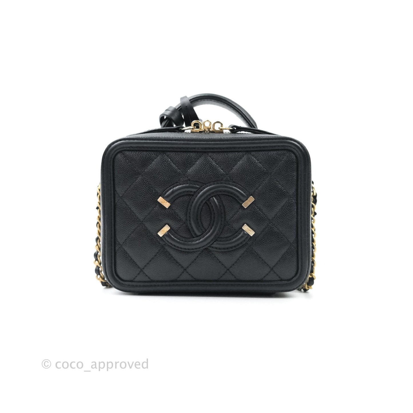 Chanel Quilted Small CC Filigree Vanity Case Black Caviar
