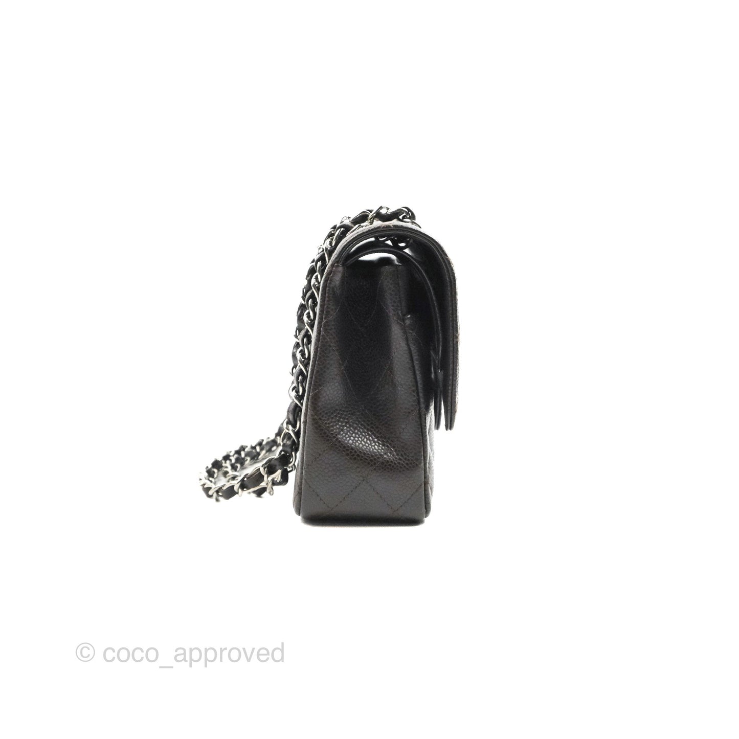 Chanel Classic M/L Medium Flap Quilted Dark Chocolate Brown Caviar Silver Hardware
