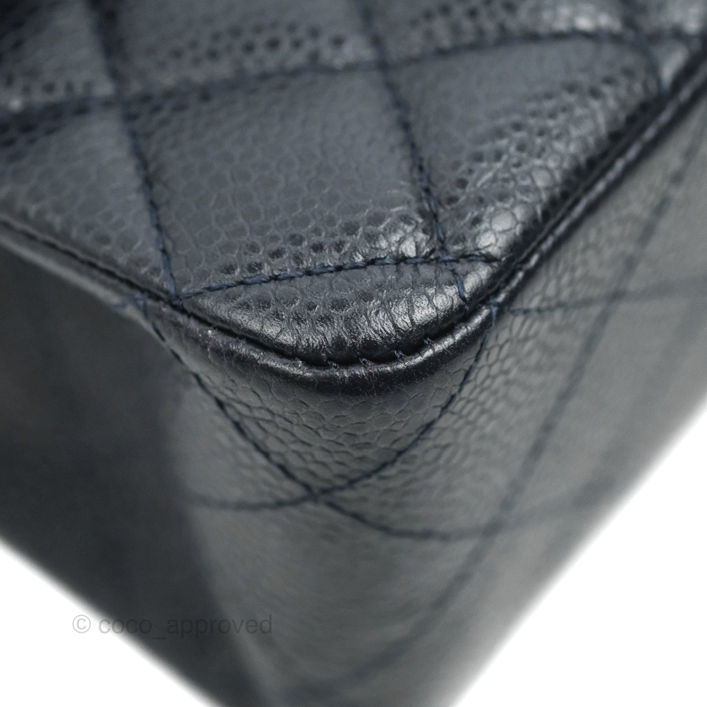 Chanel Quilted M/L Medium Double Flap Very Dark Navy Caviar Silver Hardware