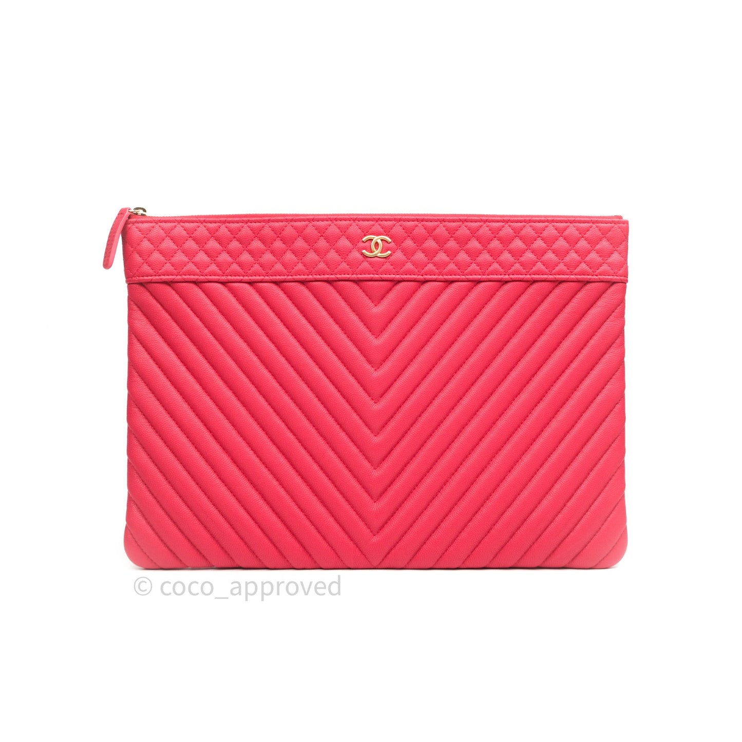 Chanel Chevron Quilted Large Cosmetic Case Red Caviar Gold Hardware