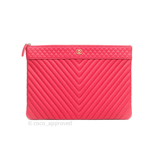 Chanel Chevron Quilted Large Cosmetic Case Red Caviar Gold Hardware