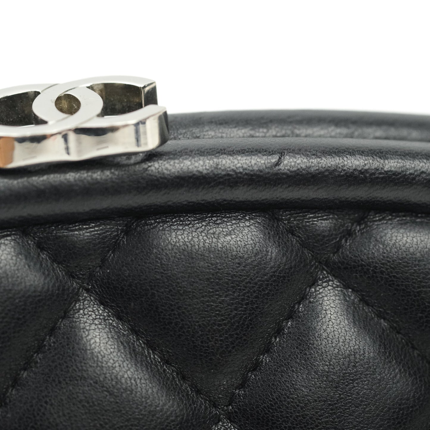 Chanel Quilted Timeless Kisslock Clutch Black Lambskin Silver Hardware