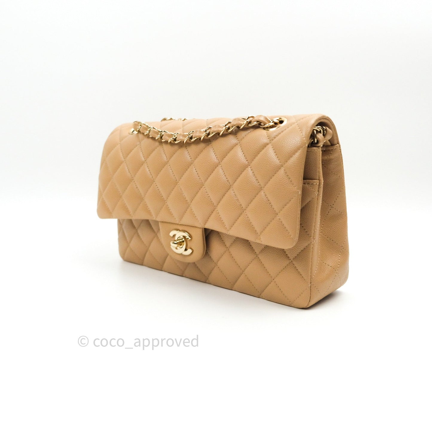 Chanel Quilted M/L Medium Double Flap Dark Beige Gold Hardware 19B