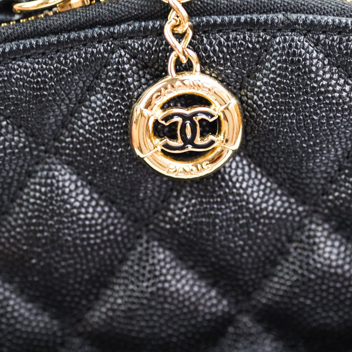 Chanel Quilted Small CC Day Backpack Black Caviar Light Gold Hardware