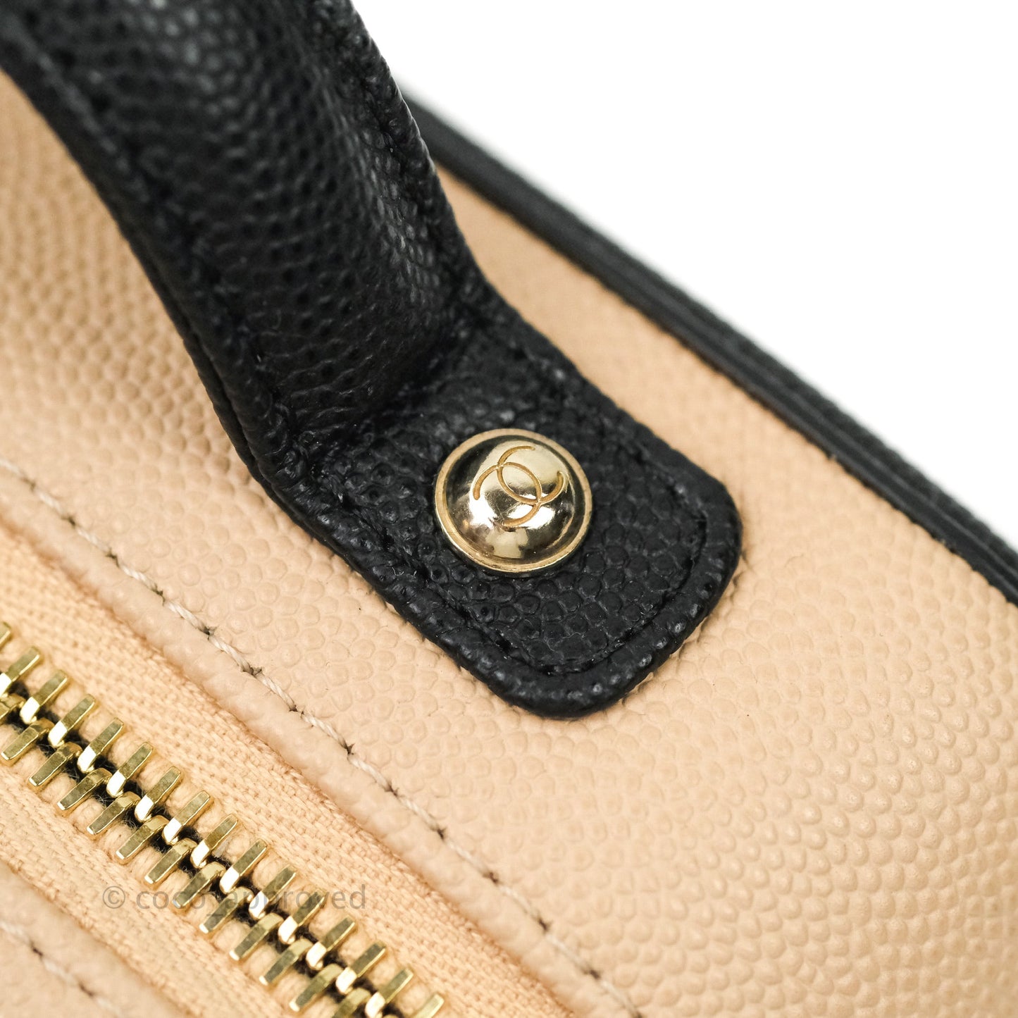 Chanel Quilted New Small CC Filigree Vanity Case Beige Caviar Gold Hardware