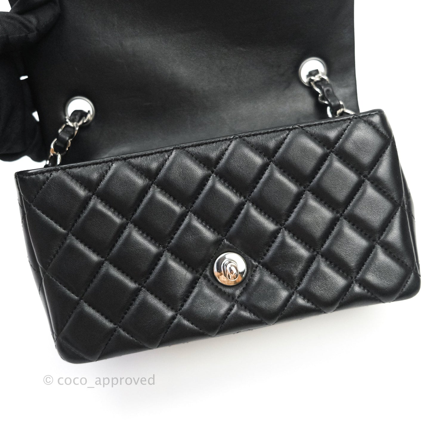 Chanel Quilted Mini Rectangular Black Lambskin Silver Hardware