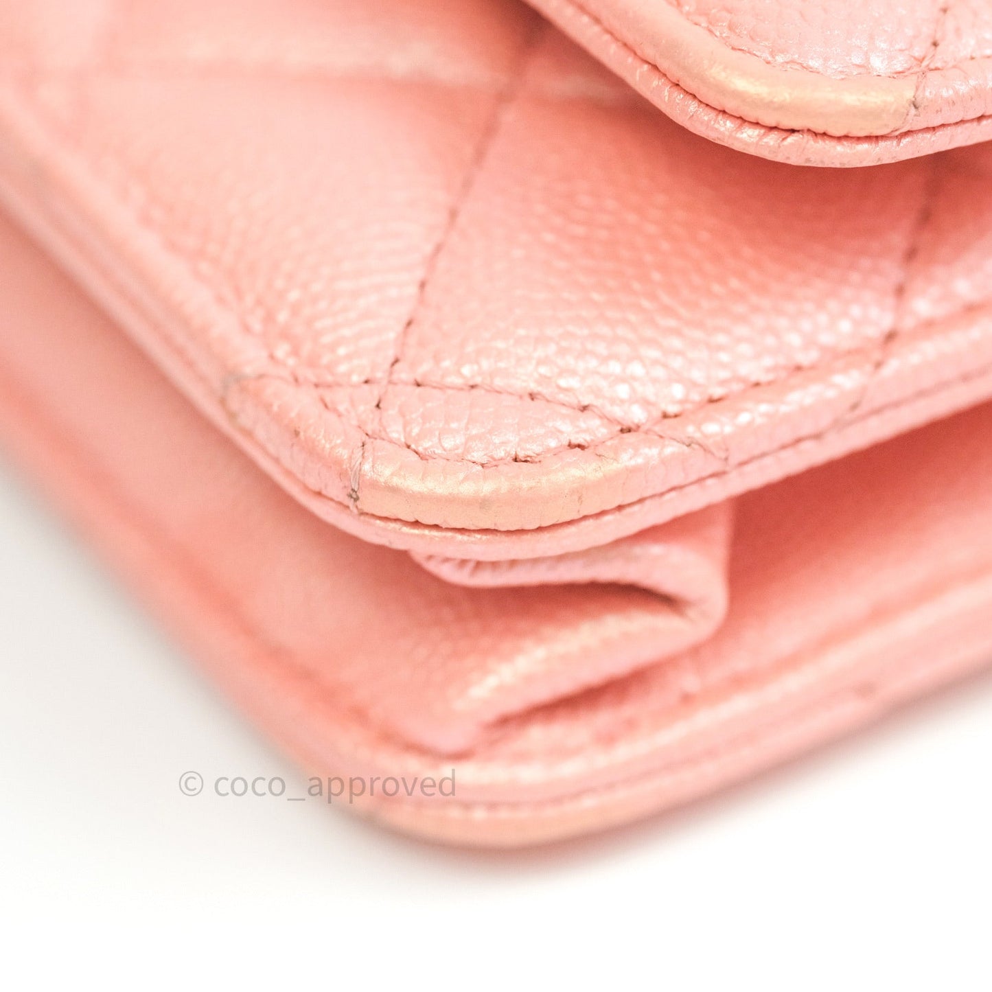Chanel Quilted Wallet on Chain WOC Iridescent Pink Caviar Gold Hardware 19S