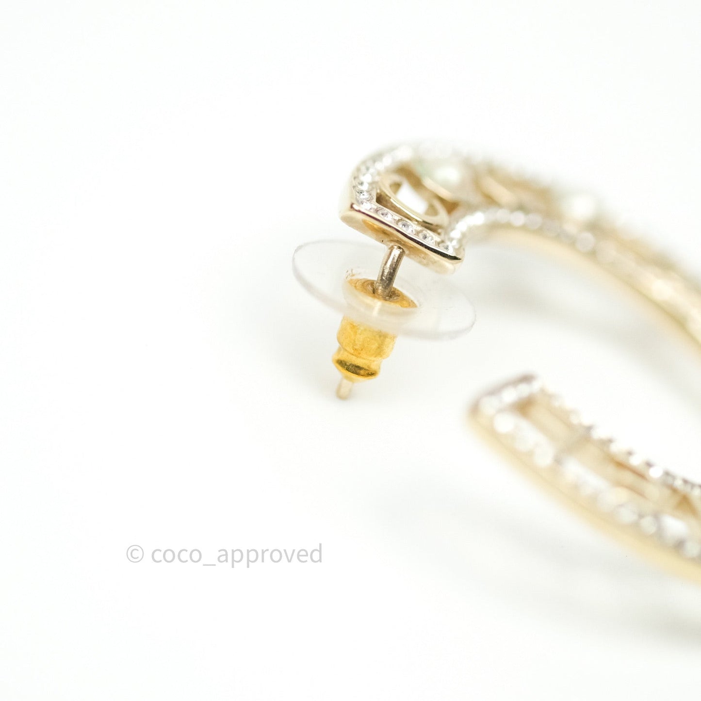 Chanel Crystal Pearl Bow-tiful CC Hoop Earrings Gold
