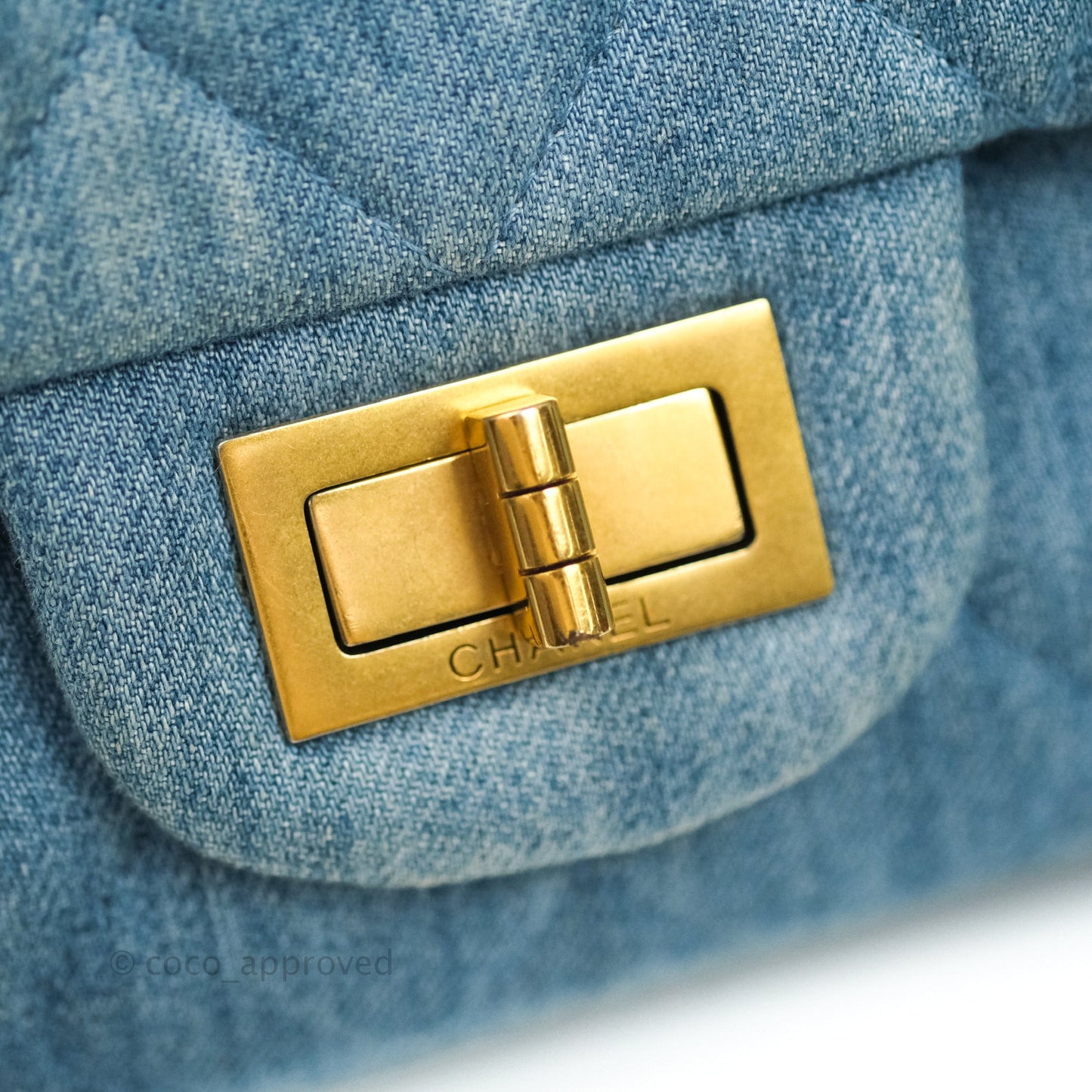 Chanel Quilted 2.55 Reissue 227 Double Flap Denim Gold Hardware