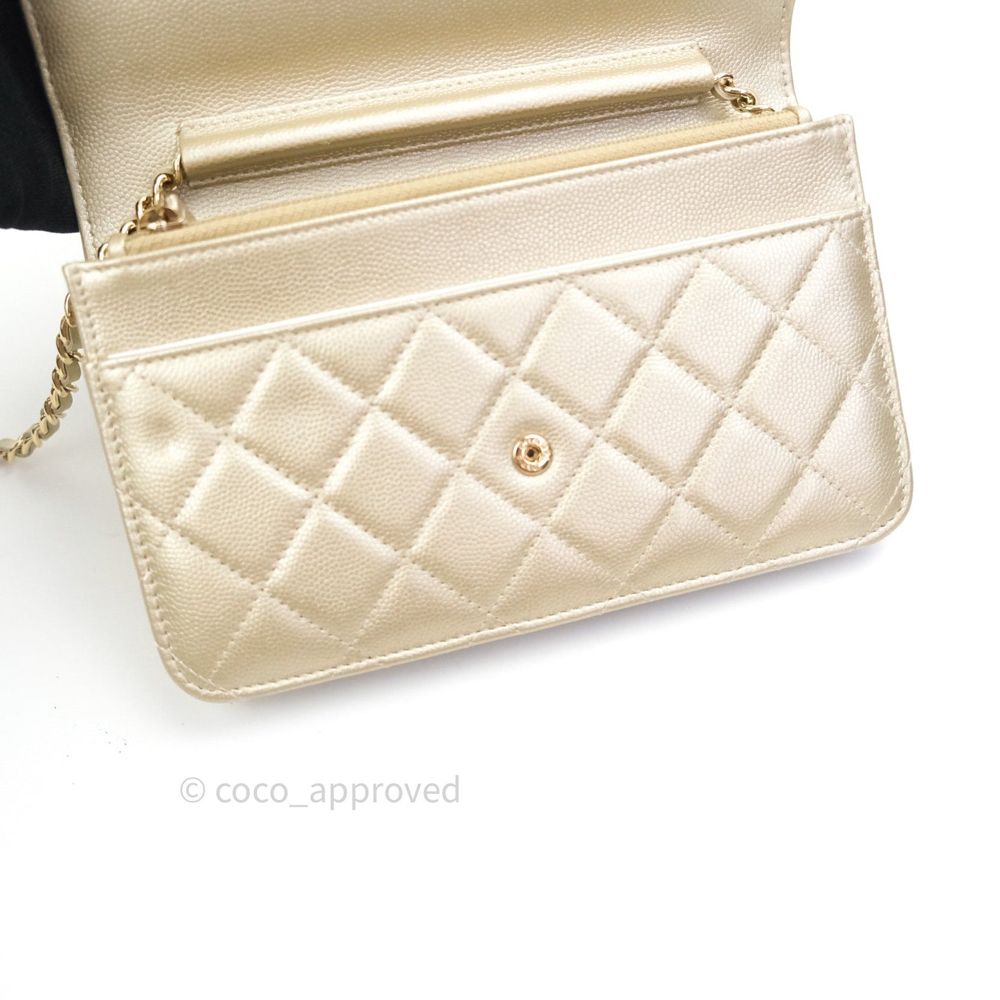 Chanel Quilted Wallet on Chain WOC Light Gold Caviar Gold Hardware