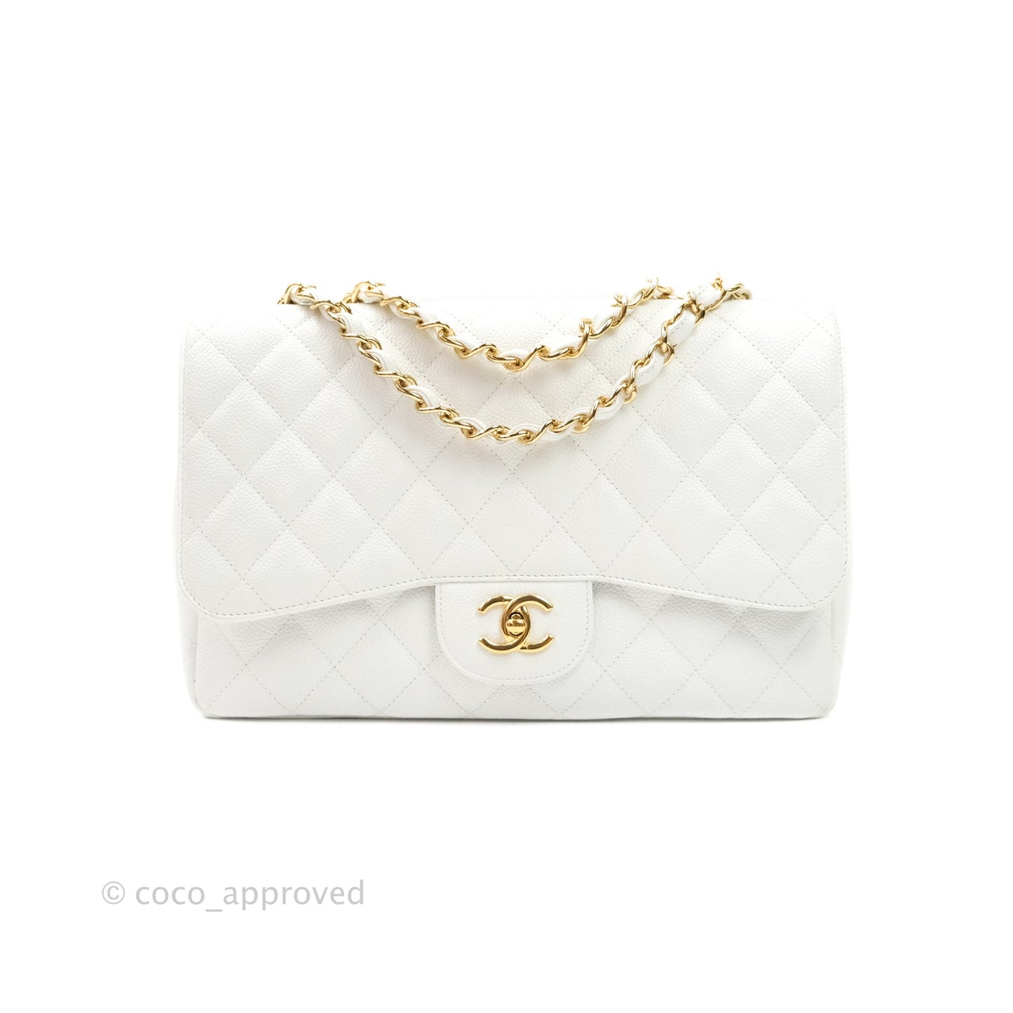 Chanel Jumbo Single Flap White Caviar Gold Hardware⁣⁣